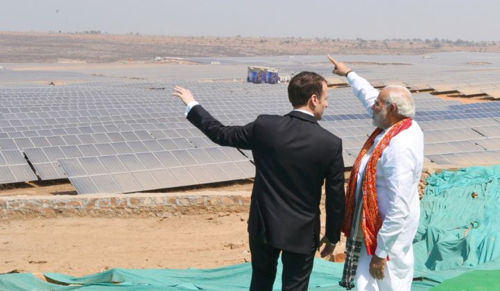 Indian Prime Minister Narendra Modi hosting French President Emmanuel Macron in 2018. (Credit: India's Ministry of Civil Aviation/Wikimedia Commons)