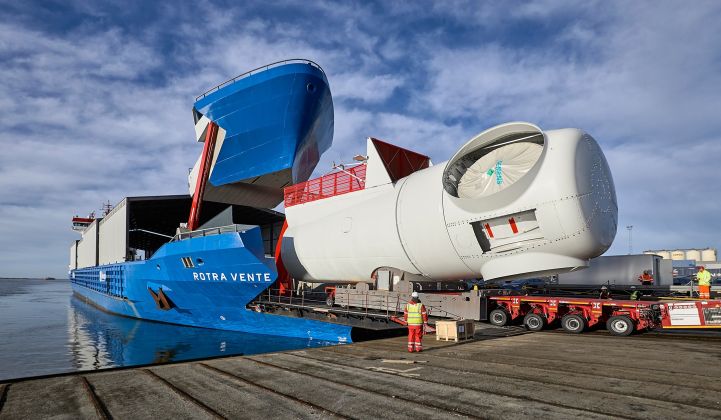 An SGRE offshore nacelle in Germany being loaded for transport. (Credit: Siemens Gamesa)
