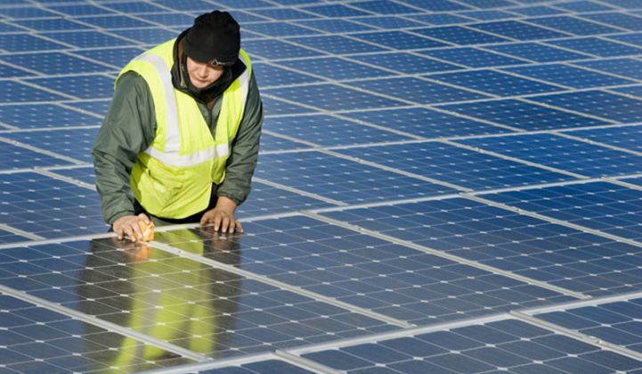 SolarWorld worker amid solar array