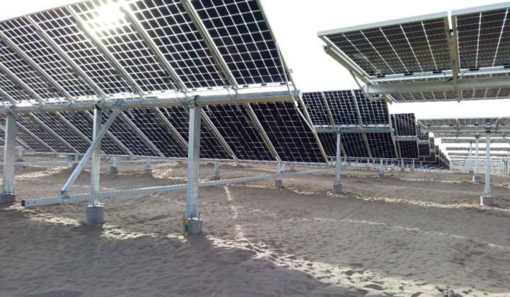 In sunnier markets bifacial modules rarely appear without trackers. (Credit: Longi Solar)