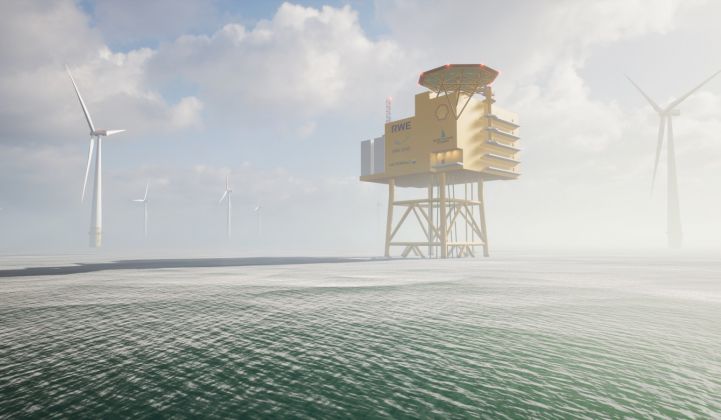 A render of the AquaVentus project. It could see the product of 10 GW of green hydrogen electrolyzer capacity piped to shore by 2035. (Credit: RWE)