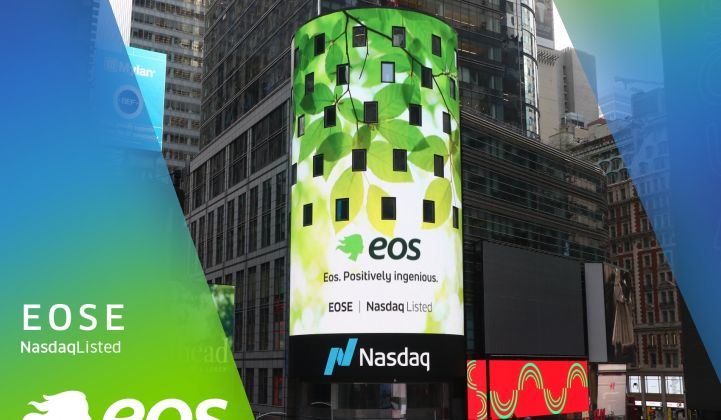 Eos listed on the Nasdaq exchange Tuesday after ringing the opening bell virtually. (Image courtesy of Nasdaq)