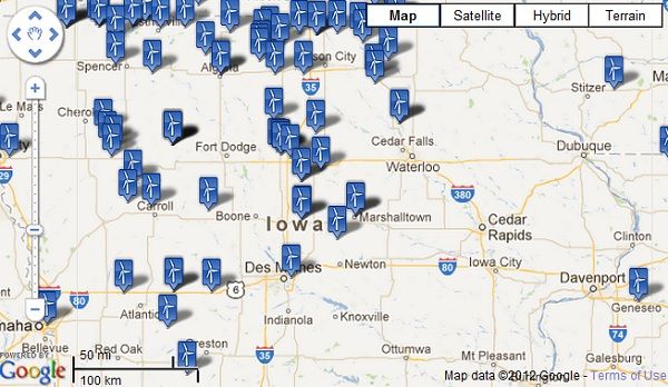 Iowa Wind Farm Map
